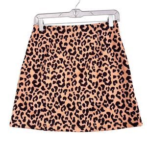 Crescent Tan Black Cheetah Animal Print Mini Pencil Skirt Women Small Pleated Zi